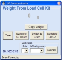 25lb Load Cell Kit PC Program Tare display