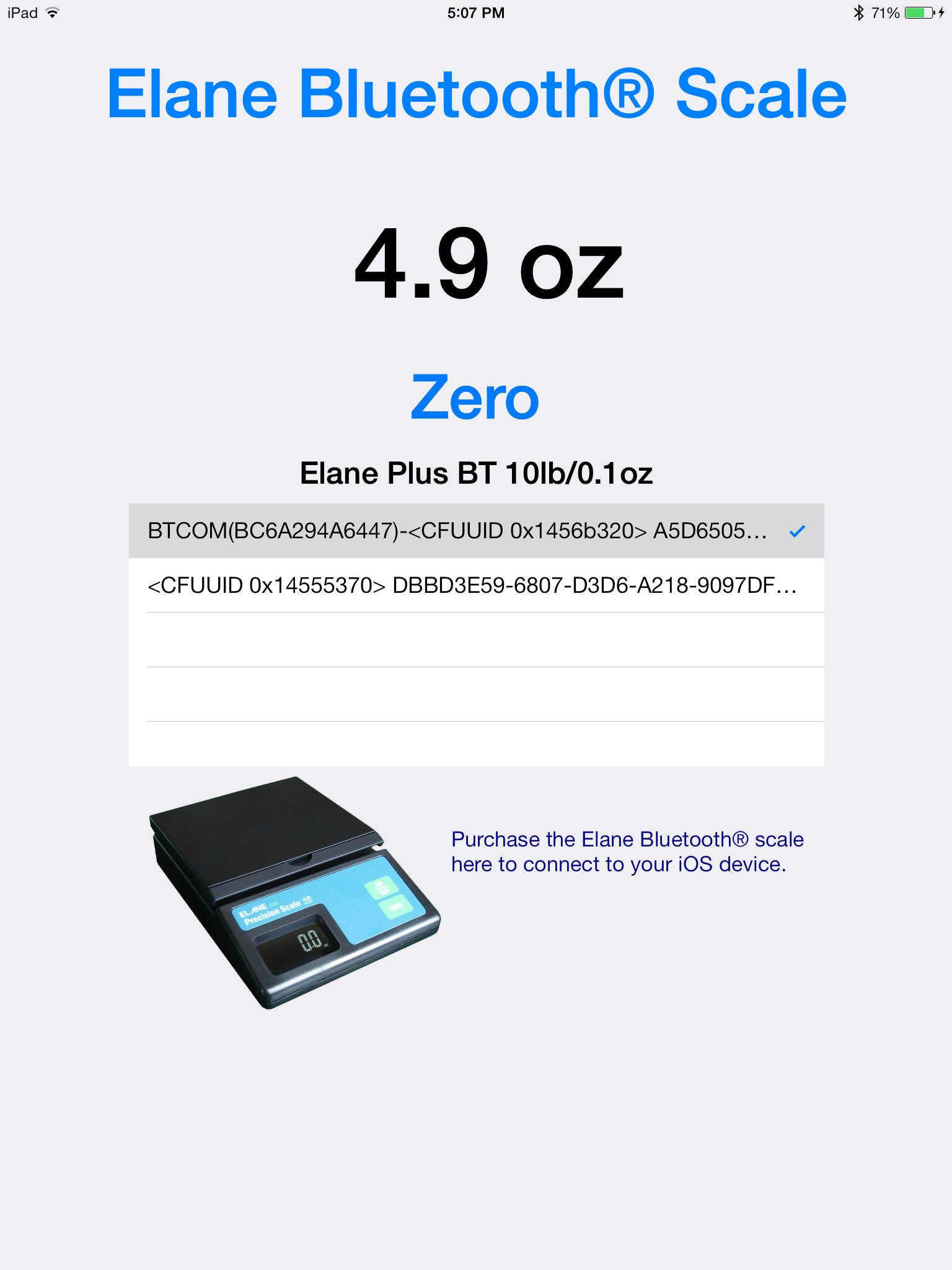 Elane Plus Bt 4.0 scale iOS Application for iPhone and iPad
